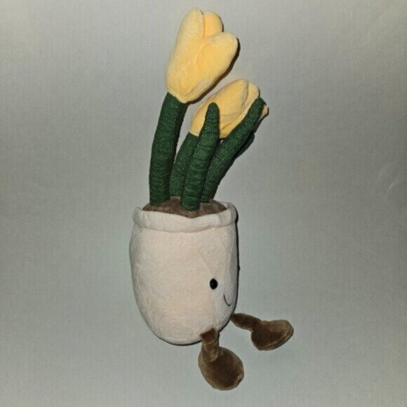Yellow Tulips Flowers Potted Plant Plush Stuffed 13" Anthropomorphic Smiling - Picture 6 of 8